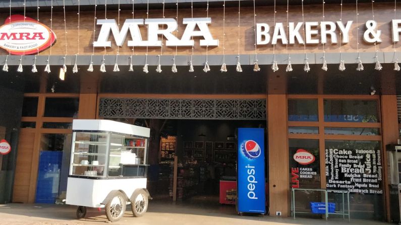 Exterior view of MRA Restaurant and Bakery, a popular bakery and dining spot among restaurants in Panoor.