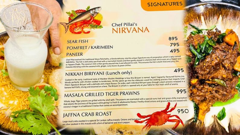 The official food and drinks menu from Chef Pillai, one of the top-rated restaurants in Kochi, featuring signature Kerala fusion dishes.
